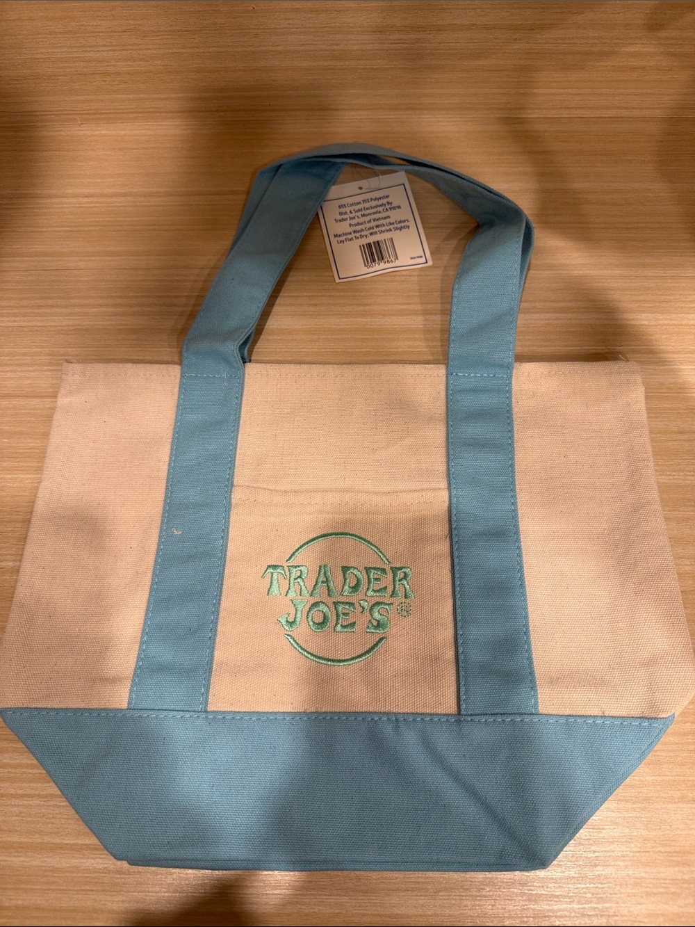 Trader Joe's Canvas Tote Bag in Natural and Light Blue